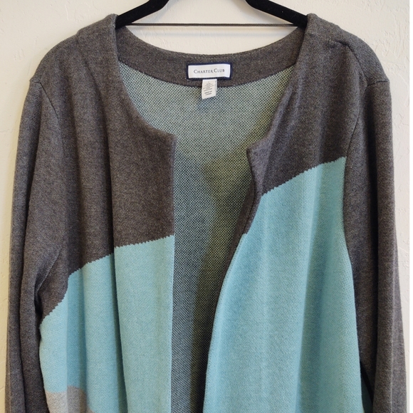 Charter Club Womens Cardigan Sweater Colorblock Long Duster Gray Blue Size Large - Picture 3 of 7